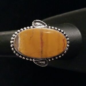 Oval Mookaite Ring in Dotted Setting with Leaf Accents